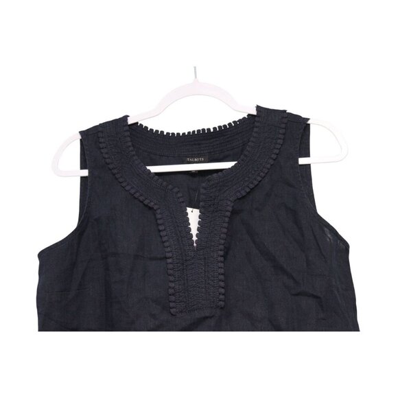 NWT Talbots Tunic Blouse Size Medium Navy 100% Linen Beach Coastal Preppy - Picture 2 of 12